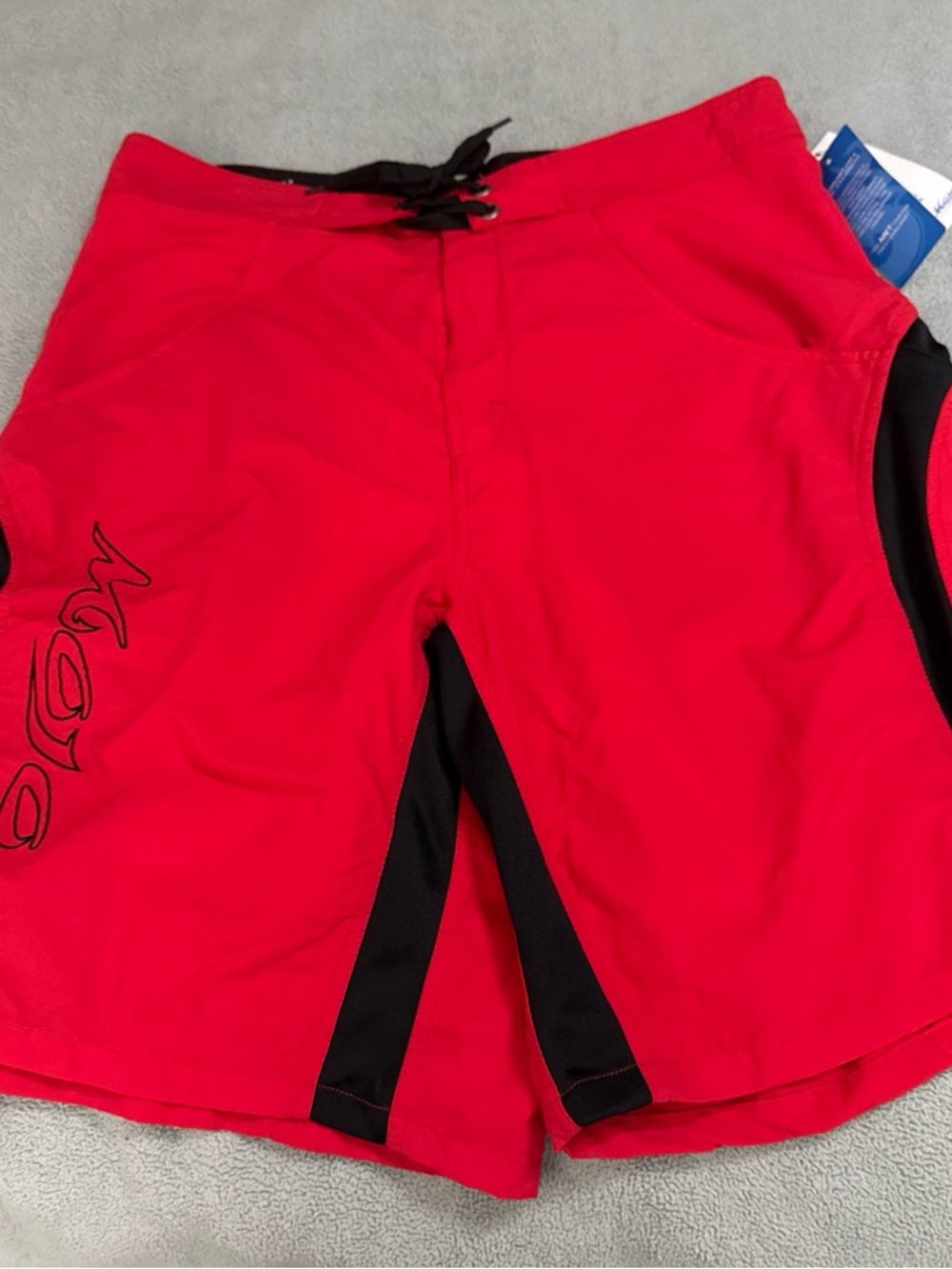 Men's Red Swim Board Shorts with Black Panels